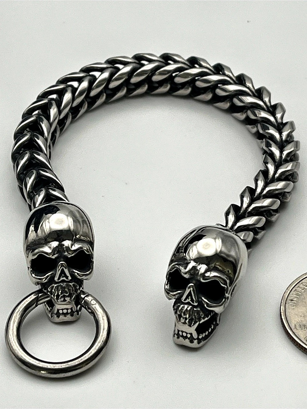 8”, Stainless Steel Skull Link Bracelet